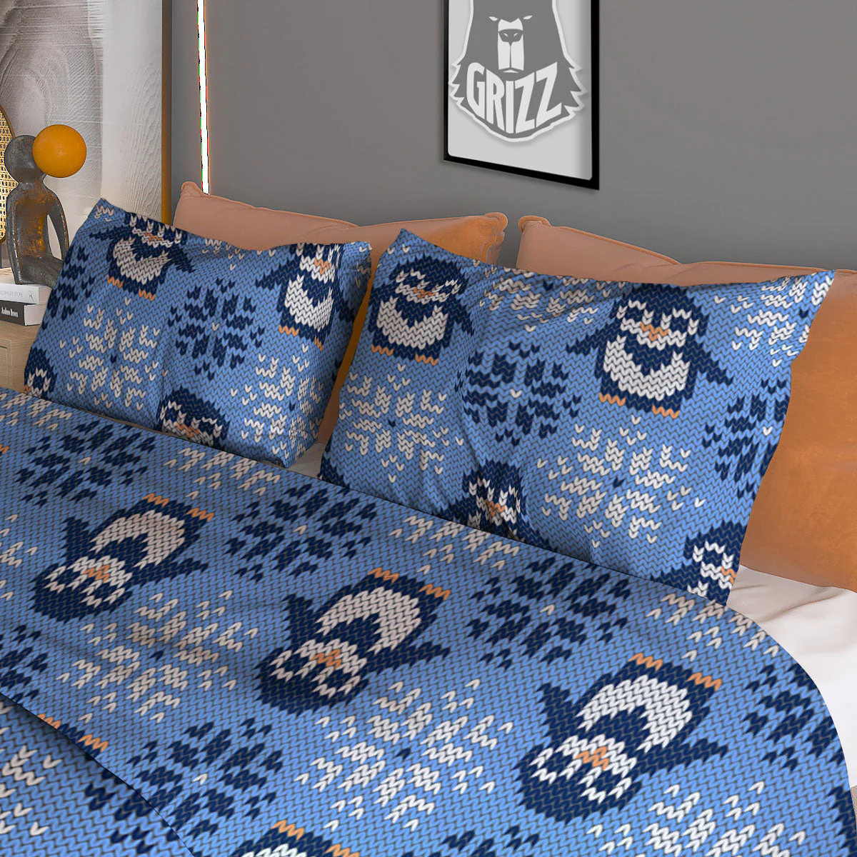 Knitted Snowy Penguin Print Pattern Duvet Cover Bedding Set - Image 3