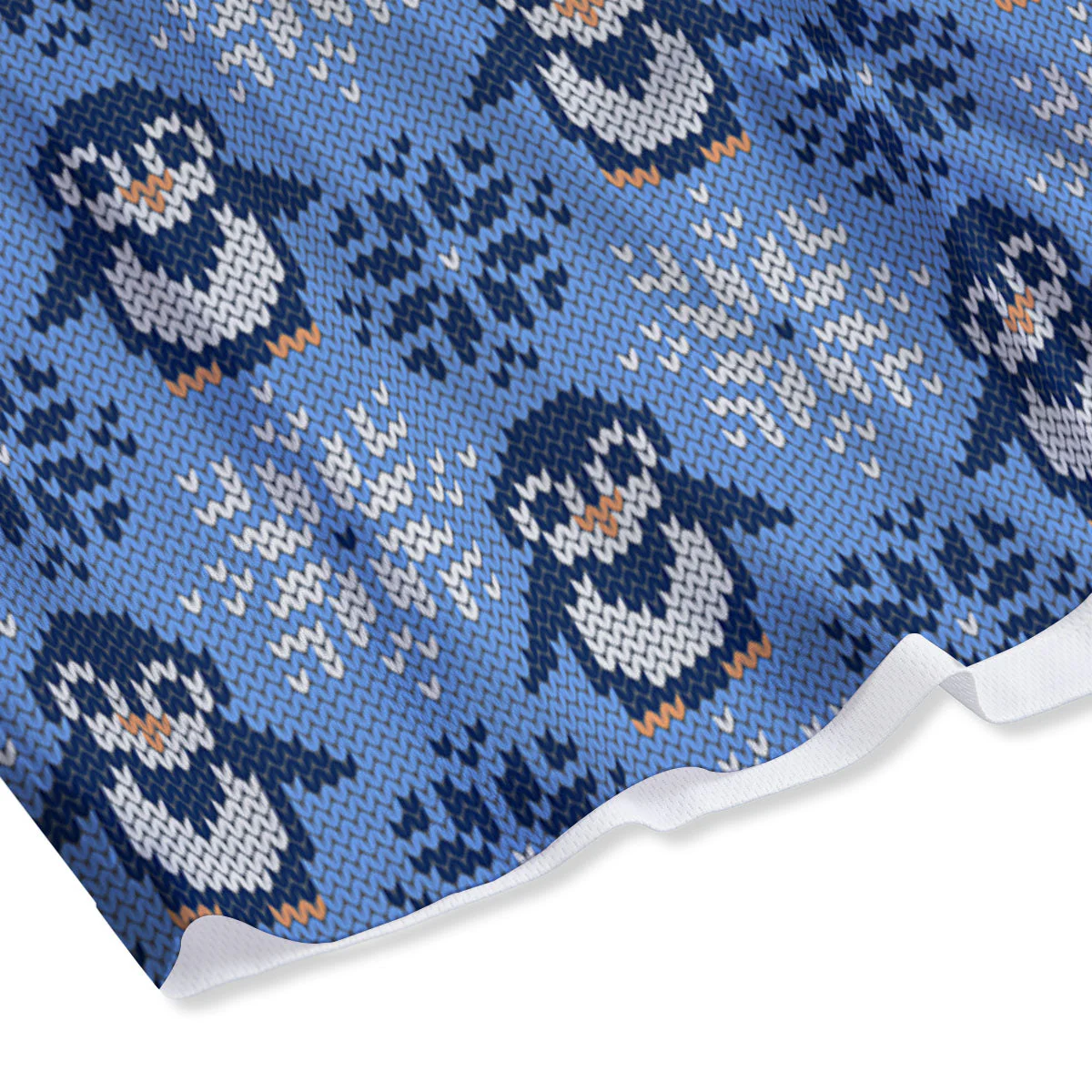Knitted Snowy Penguin Print Pattern Mesh Shorts - Image 4