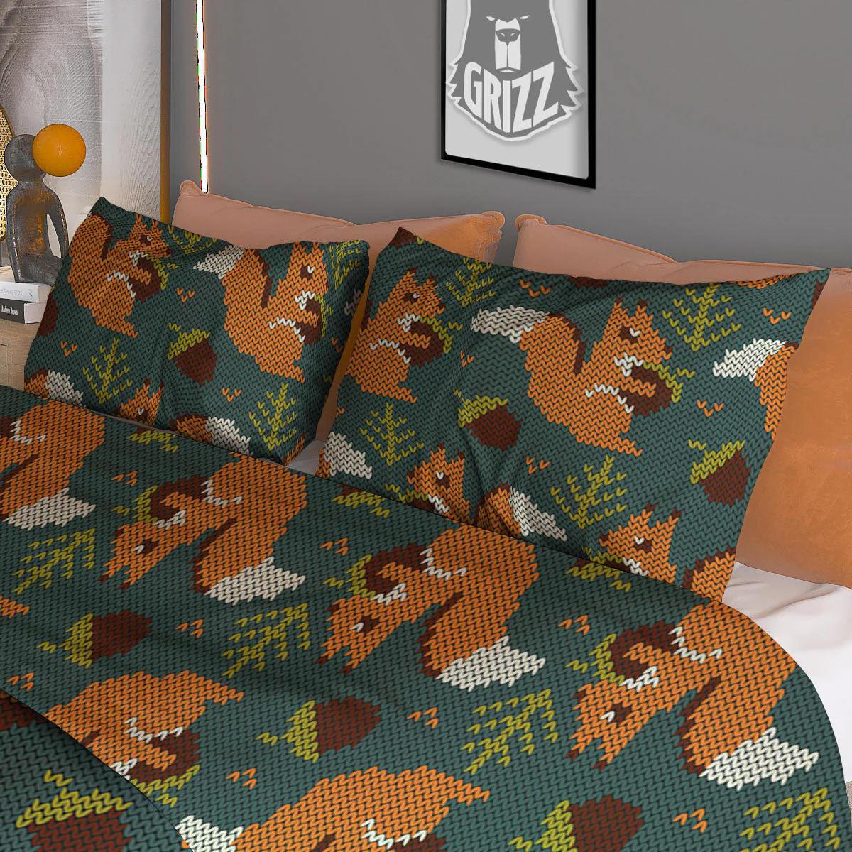 Knitted Squirrel Print Pattern Duvet Cover Bedding Set - Image 3