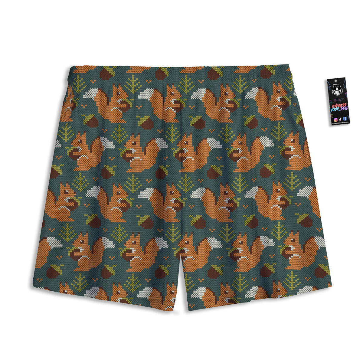 Knitted Squirrel Print Pattern Mesh Shorts - Image 2