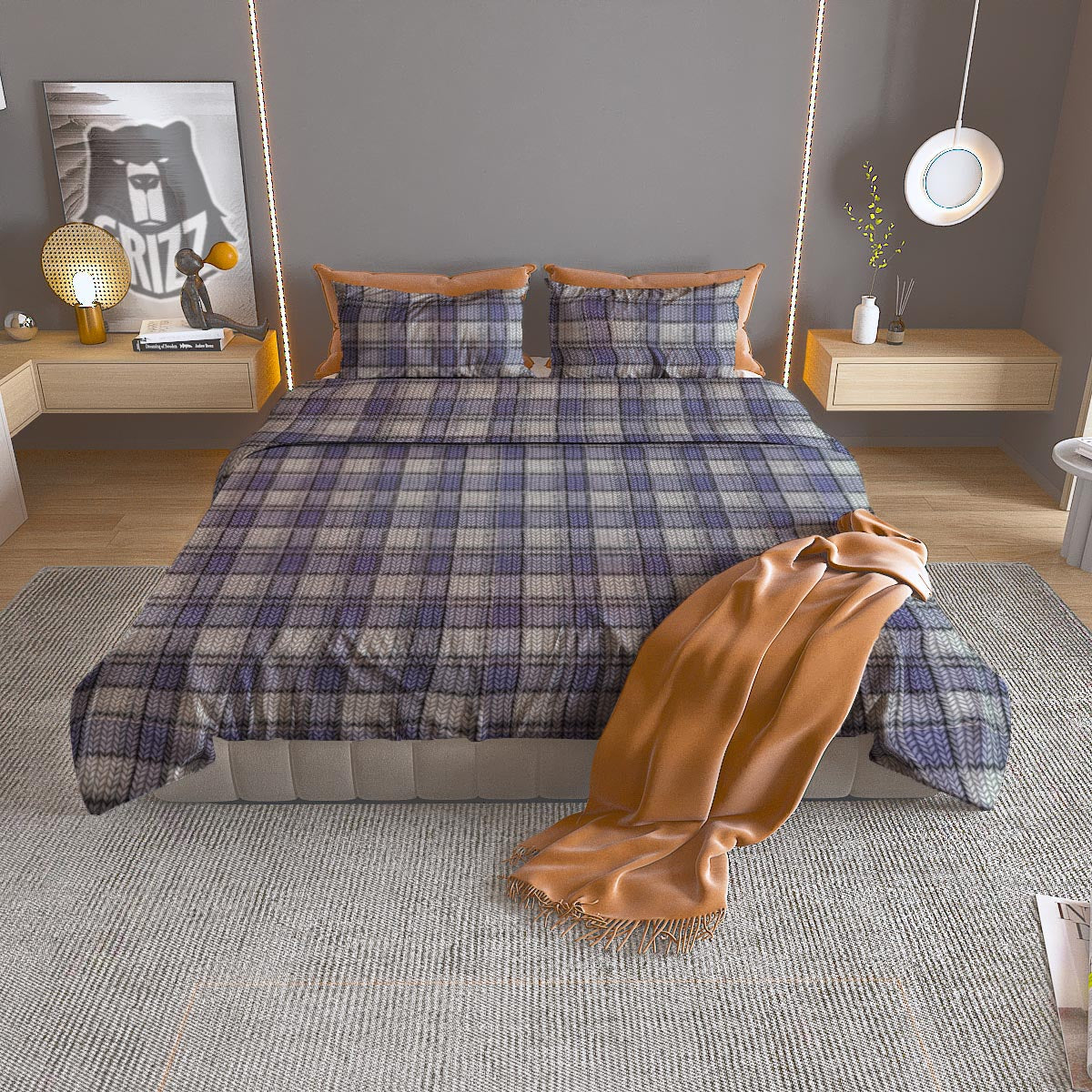 Knitted Tartan Print Pattern Duvet Cover Bedding Set