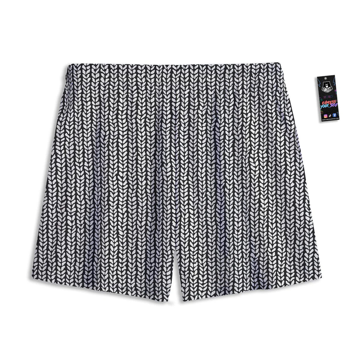 Knitted Texture White And Black Print Pattern Mesh Shorts - Image 2