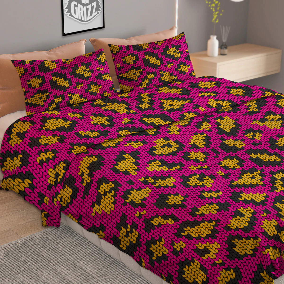 Knitted Wild Pink Leopard Print Pattern Duvet Cover Bedding Set - Image 2