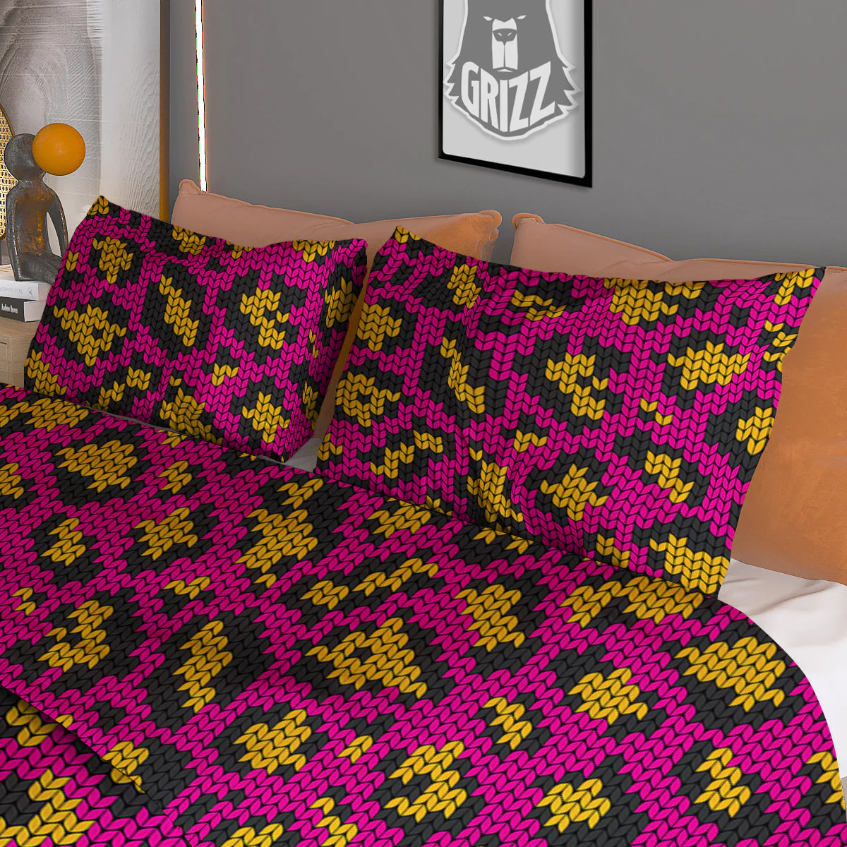 Knitted Wild Pink Leopard Print Pattern Duvet Cover Bedding Set - Image 3