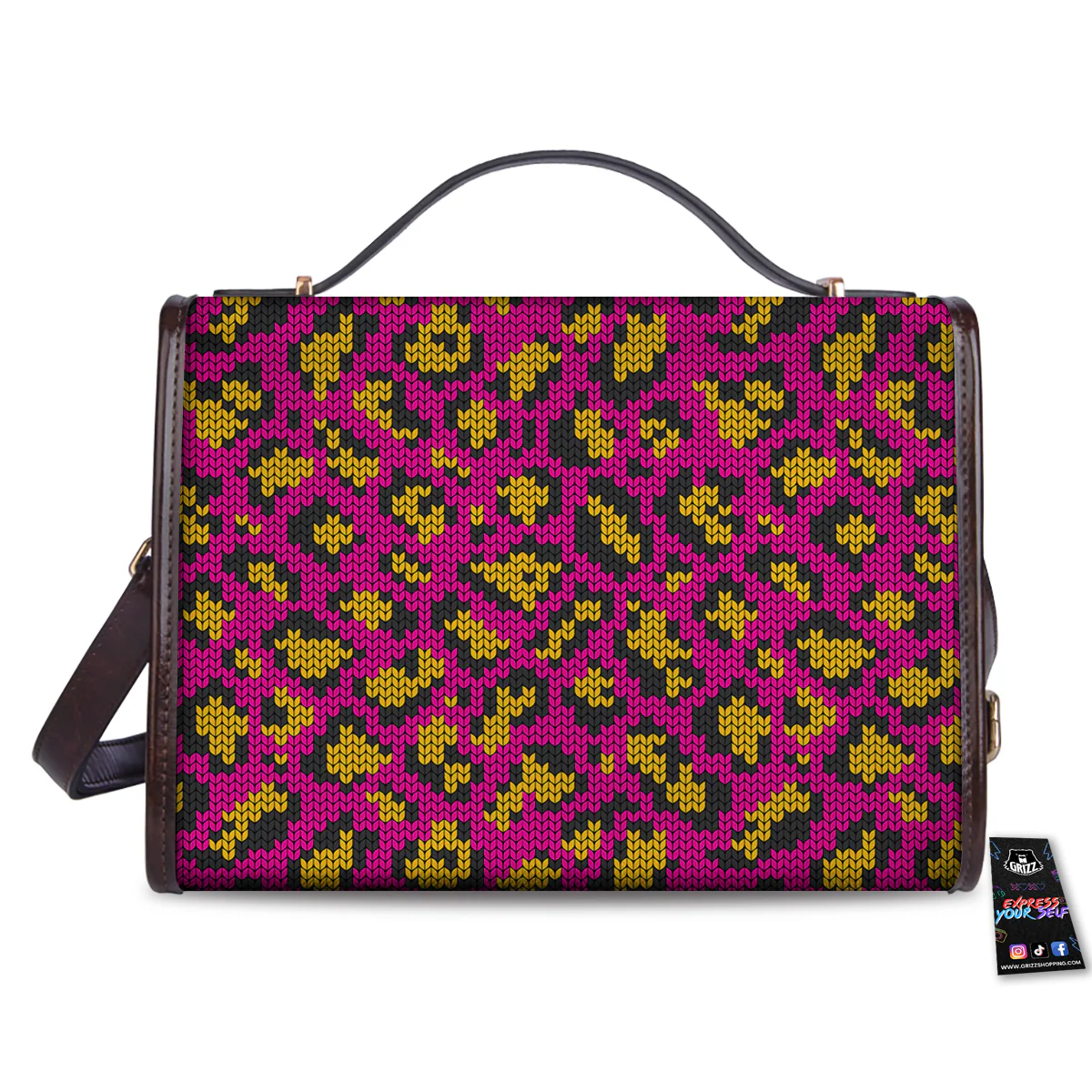Knitted Wild Pink Leopard Print Pattern Women's Satchel Bag - Image 2