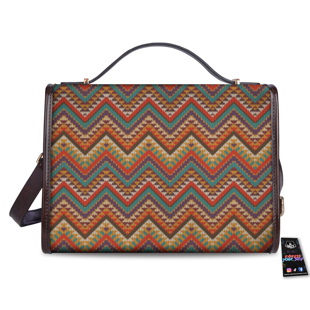 Knitted Zigzag Print Pattern Women's Satchel Bag - Image 2