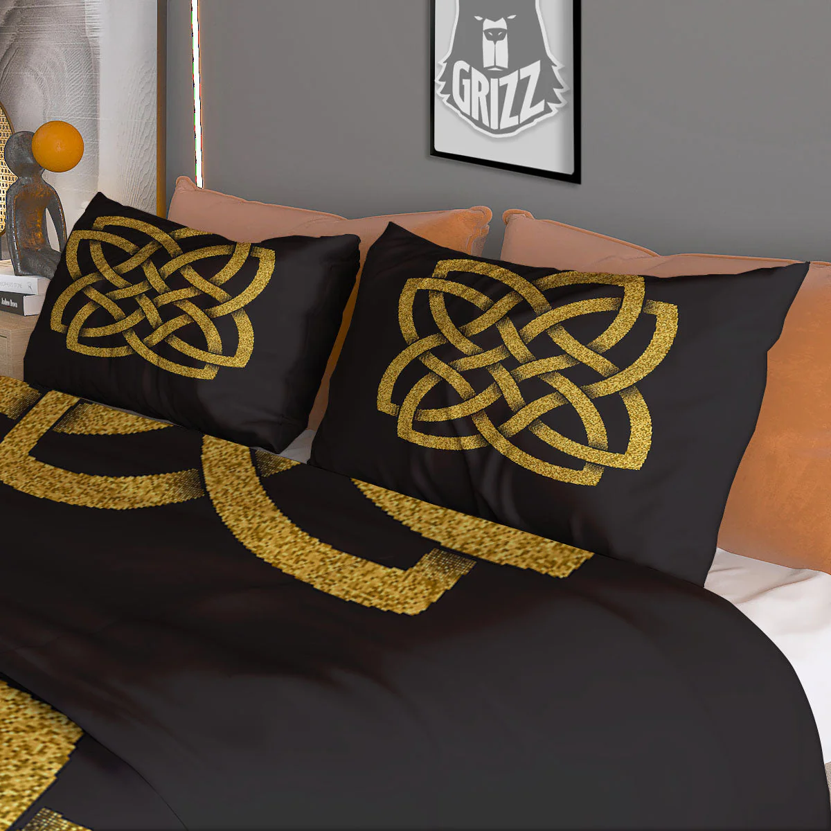 Knot Symbol Gold Celtic Print Duvet Cover Bedding Set - Image 3