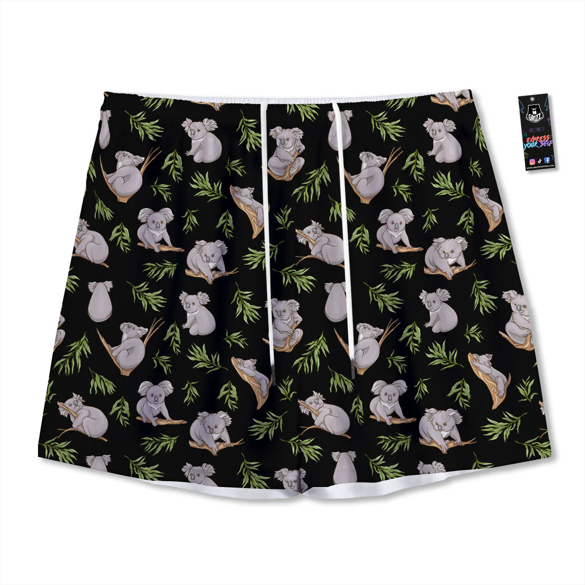 Koala Bear Black Print Pattern Mesh Shorts