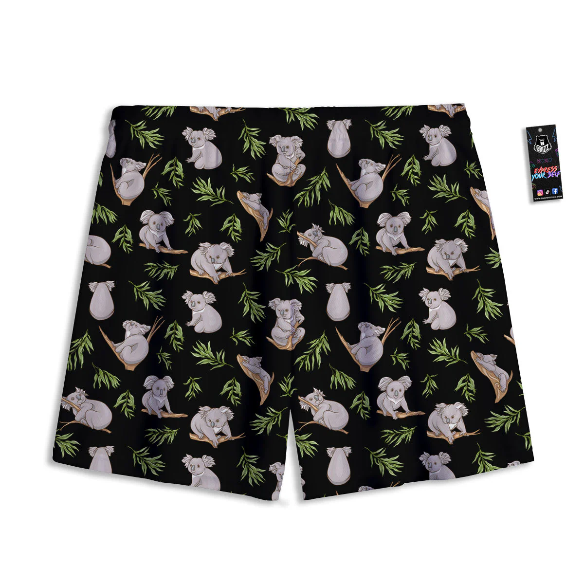 Koala Bear Black Print Pattern Mesh Shorts - Image 2