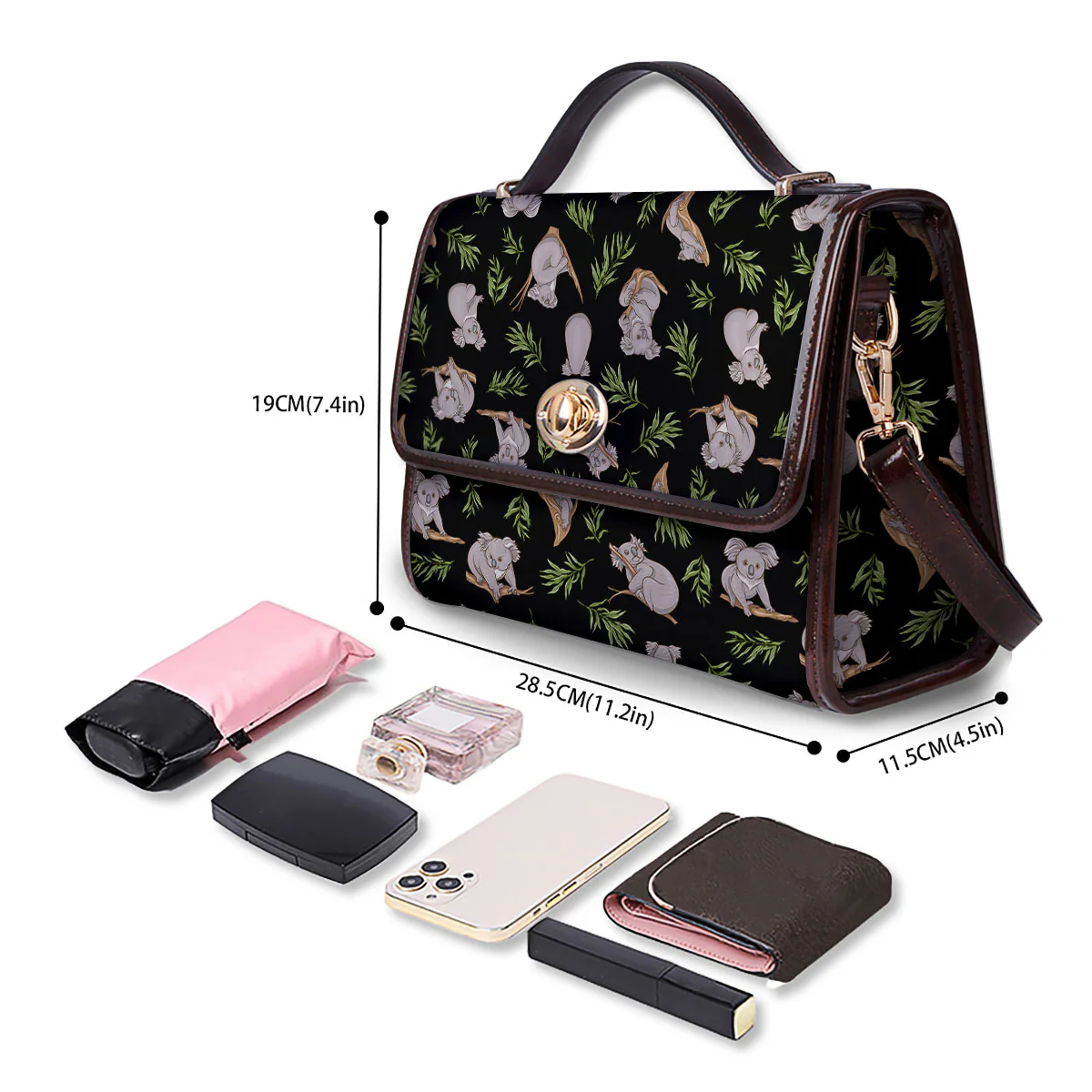 Koala Bear Black Print Pattern Women's Satchel Bag - Image 4