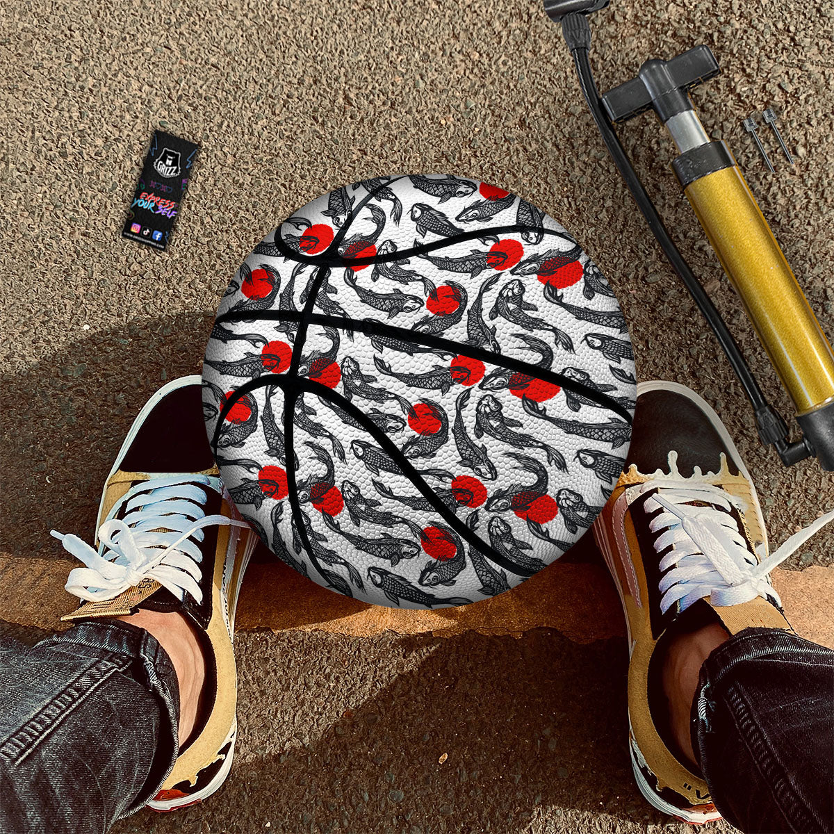 Koi Fish Carp Japanese Print Pattern Basketball - Image 2