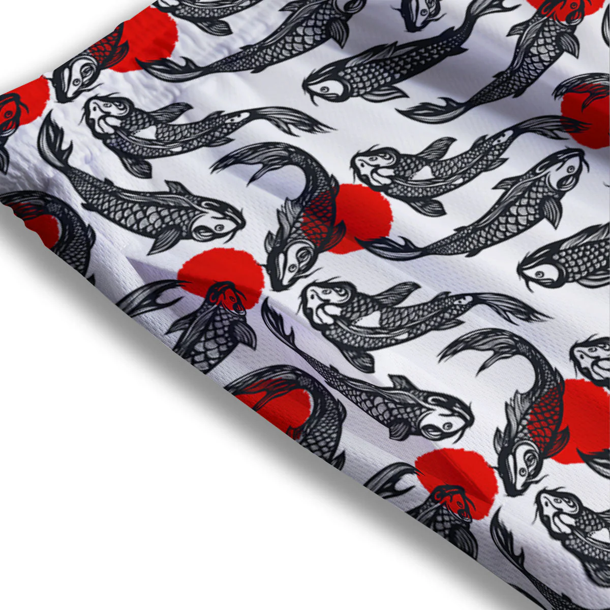 Koi Fish Carp Japanese Print Pattern Mesh Shorts - Image 3