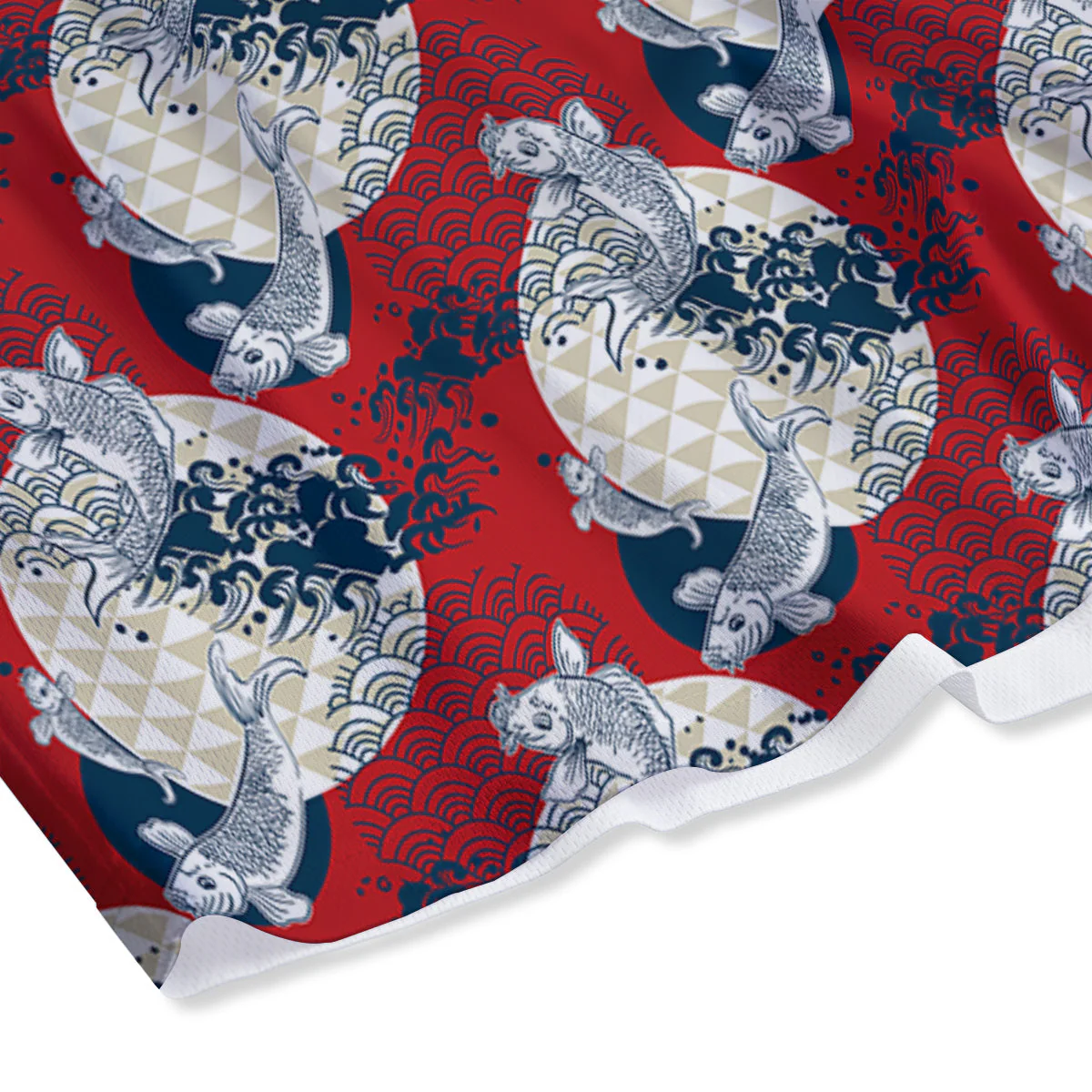 Koi Fish Japanese Wave Print Pattern Mesh Shorts - Image 4