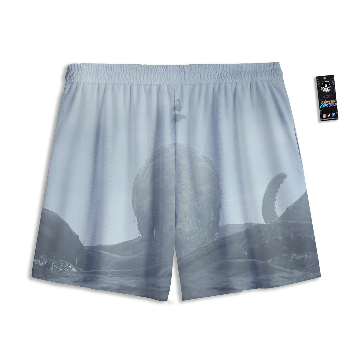 Kraken And Girl On Sea Print Mesh Shorts - Image 2