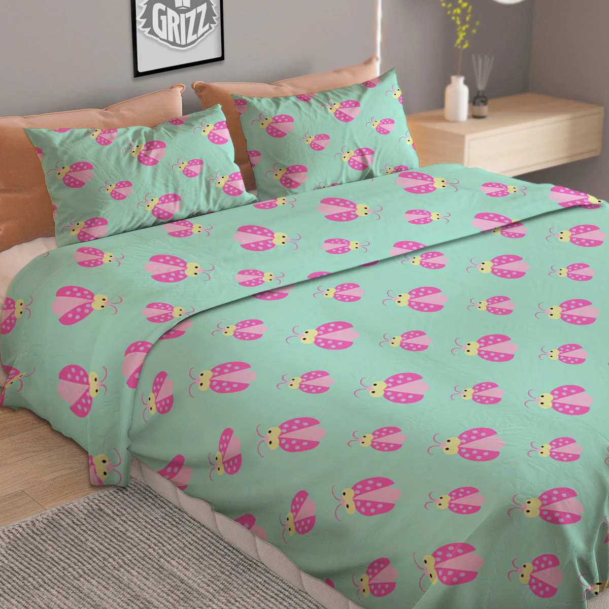 Ladybug Pink Print Pattern Duvet Cover Bedding Set - Image 2