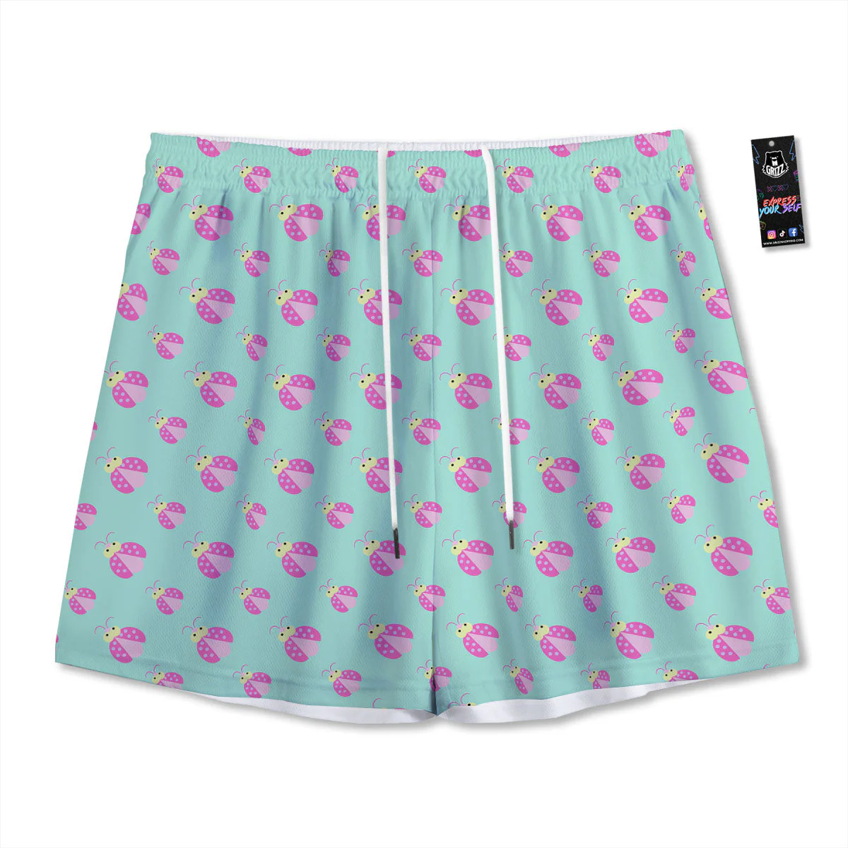 Ladybug Pink Print Pattern Mesh Shorts