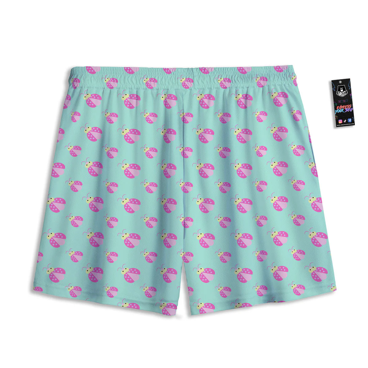 Ladybug Pink Print Pattern Mesh Shorts - Image 2
