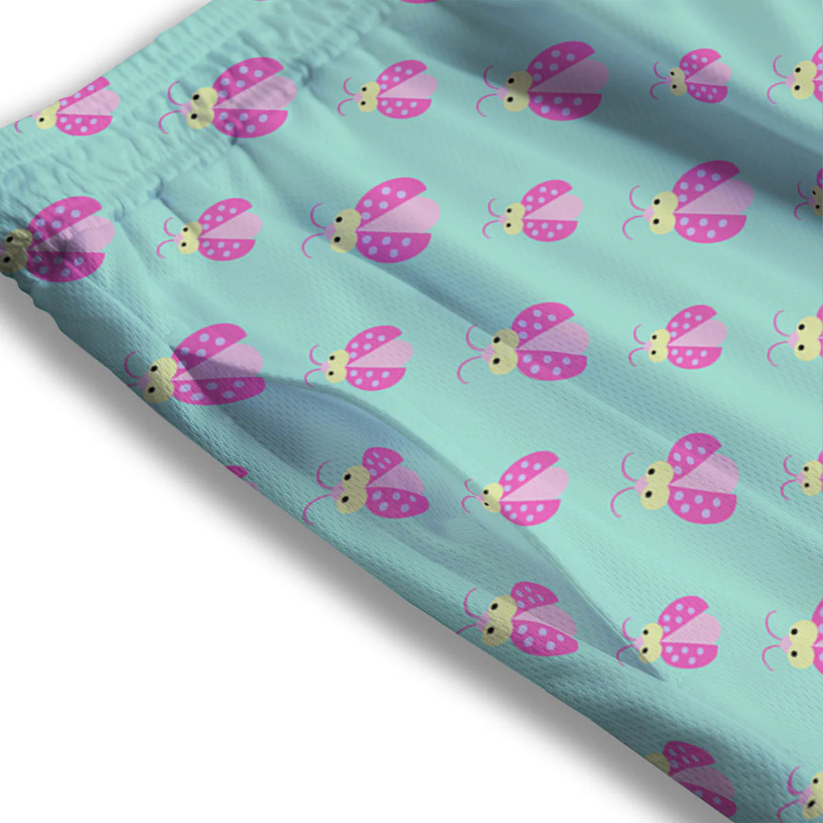 Ladybug Pink Print Pattern Mesh Shorts - Image 3
