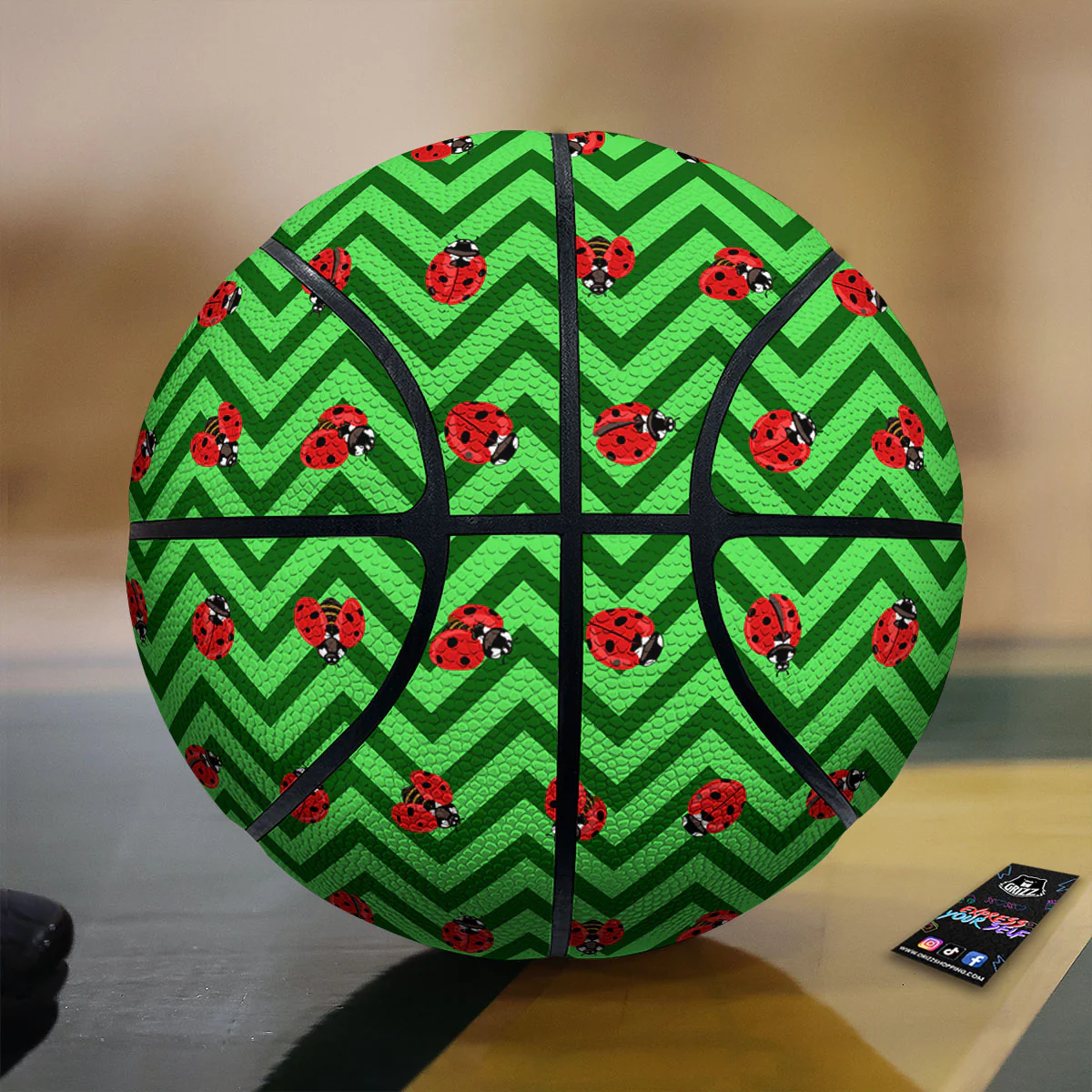 Ladybug Zigzag Green Pattern Basketball