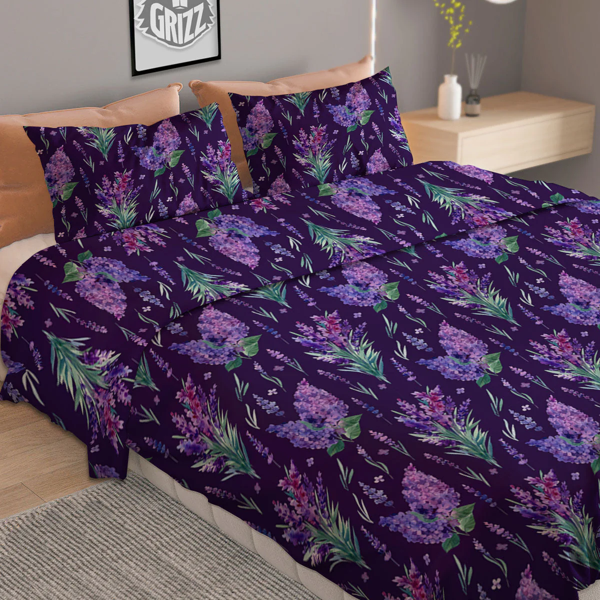 Lavender Purple Print Pattern Duvet Cover Bedding Set - Image 2