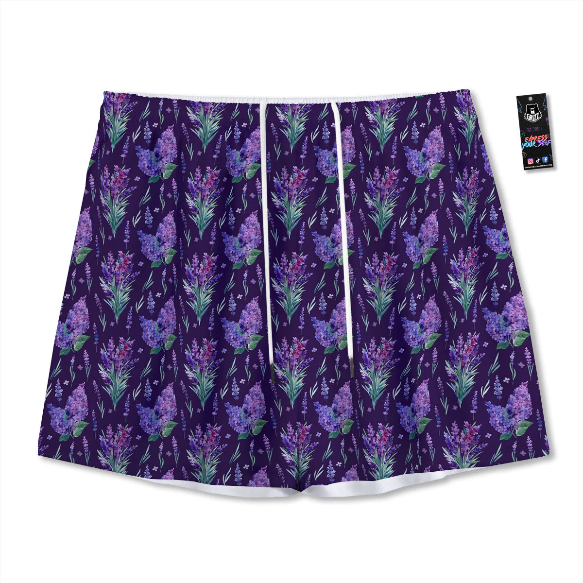 Lavender Purple Print Pattern Mesh Shorts