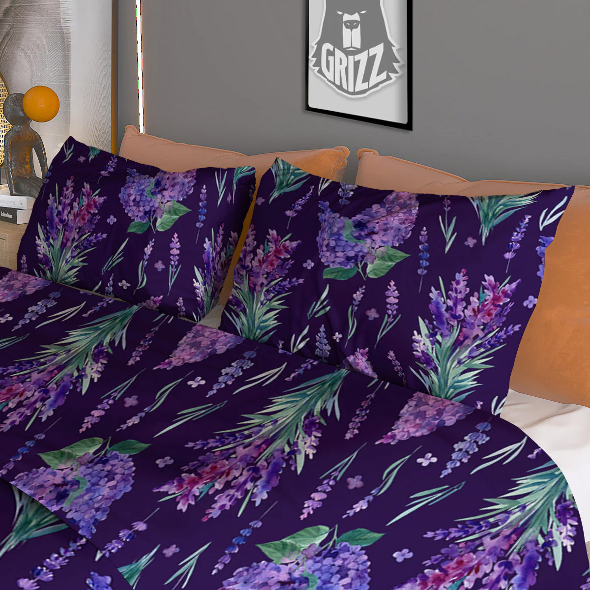 Lavender Watercolor Print Pattern Duvet Cover Bedding Set - Image 3