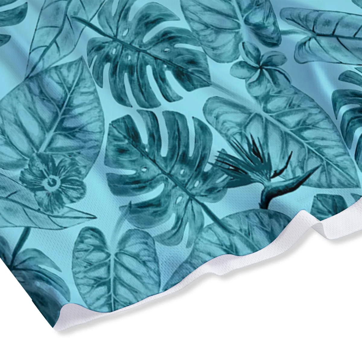 Leaf Flower Teal Hawaiian Print Pattern Mesh Shorts - Image 4