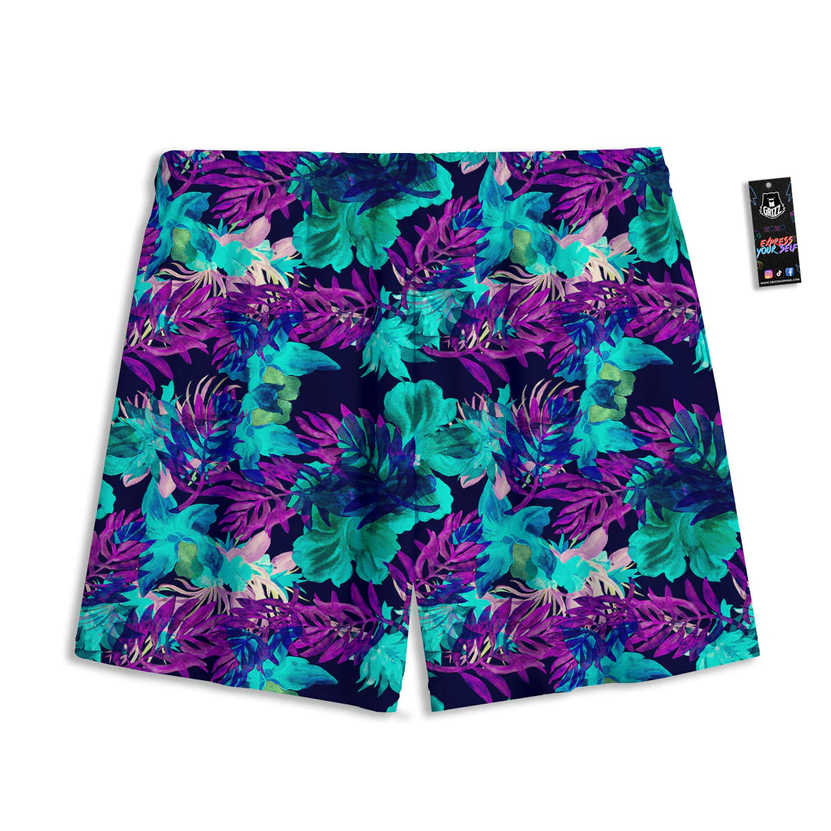 Leaf Green And Purple Print Pattern Mesh Shorts - Image 2