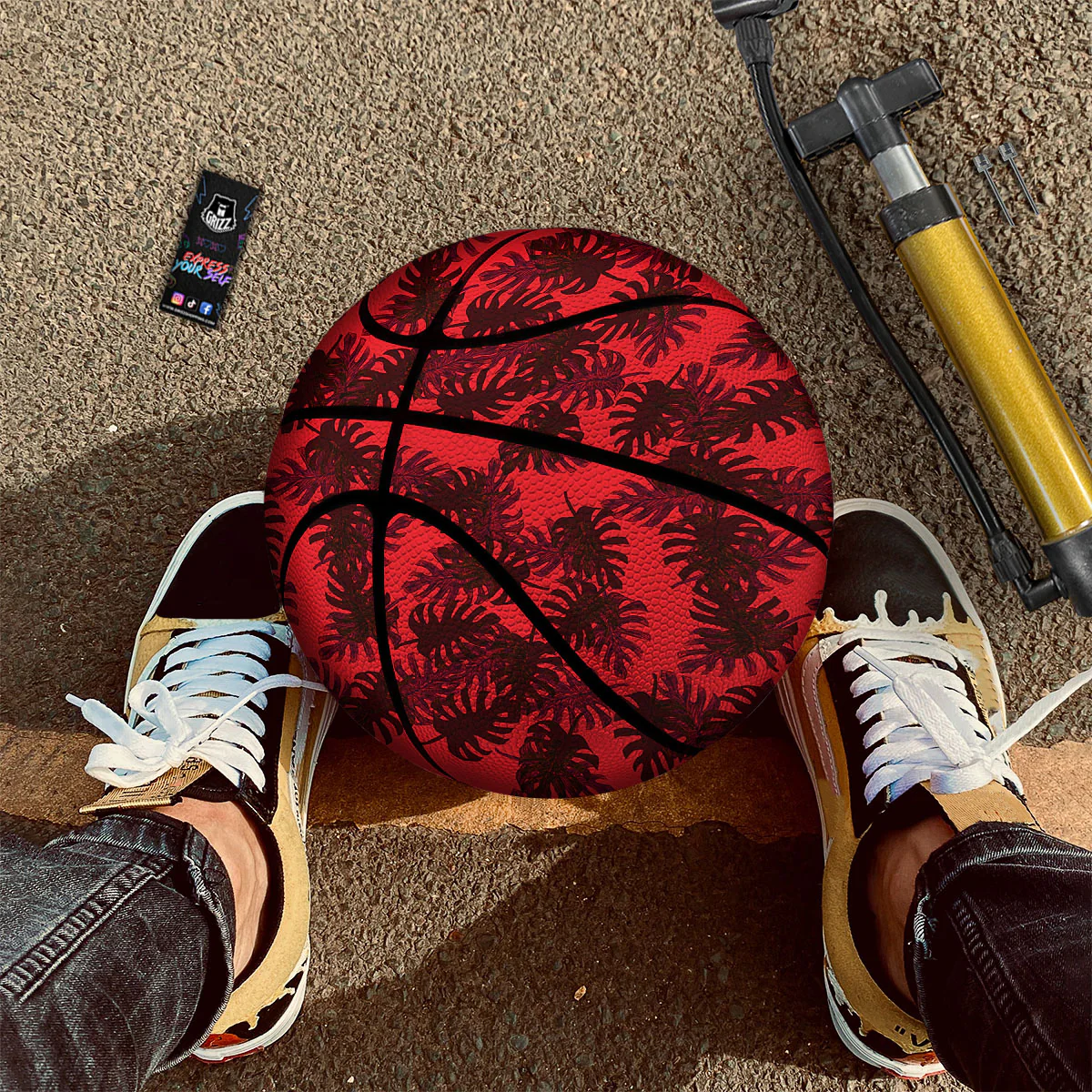 Leaf Red Print Pattern Basketball - Image 2