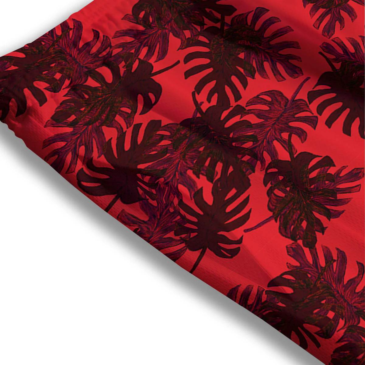 Leaf Red Print Pattern Mesh Shorts - Image 3