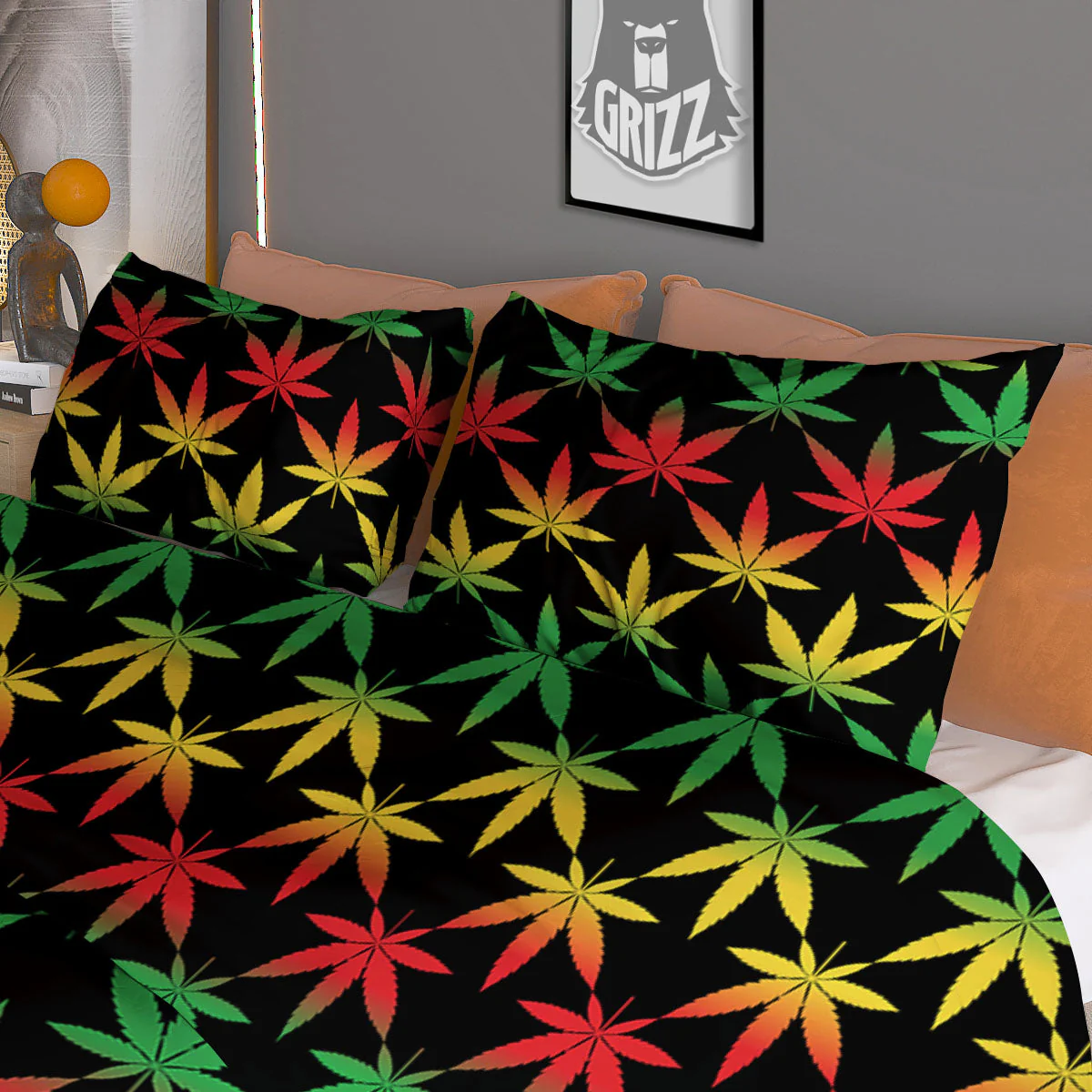 Leaf Reggae Marijuana Print Pattern Duvet Cover Bedding Set - Image 3
