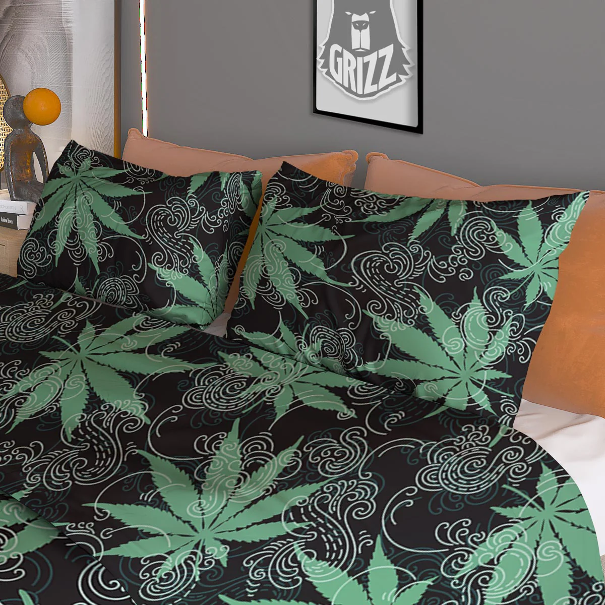 Leaf Swirl Cannabis Print Pattern Duvet Cover Bedding Set - Image 3