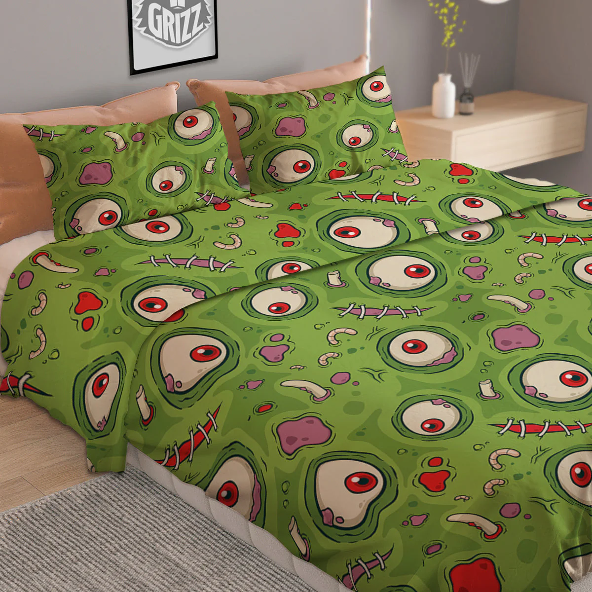 Leateher Face Zombie Print Pattern Duvet Cover Bedding Set - Image 2