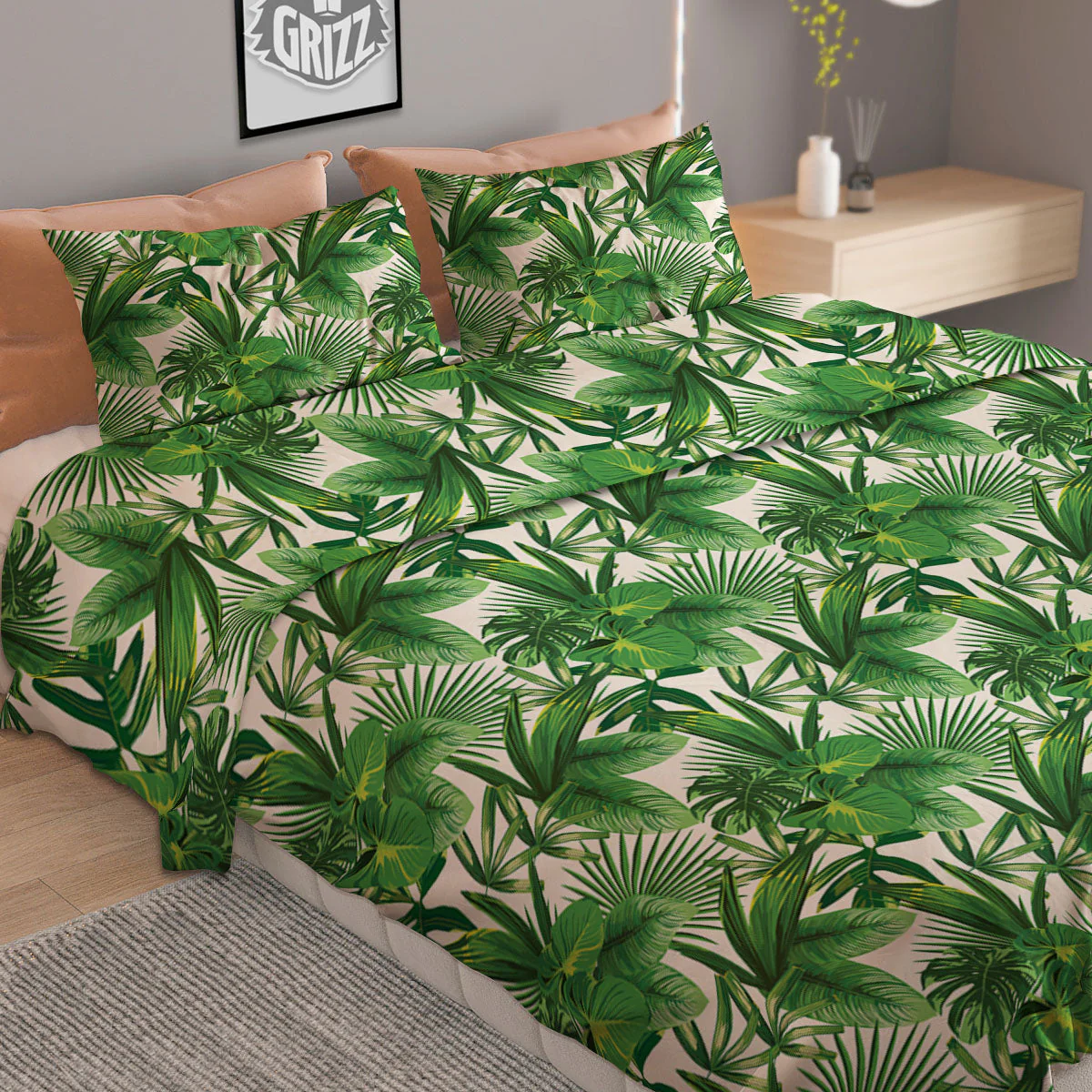 Leaves Hawaiian Palm Print Pattern Duvet Cover Bedding Set - Image 2
