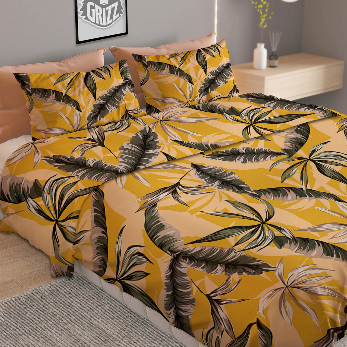 Leaves Monstera Yellow Print Pattern Duvet Cover Bedding Set - Image 2