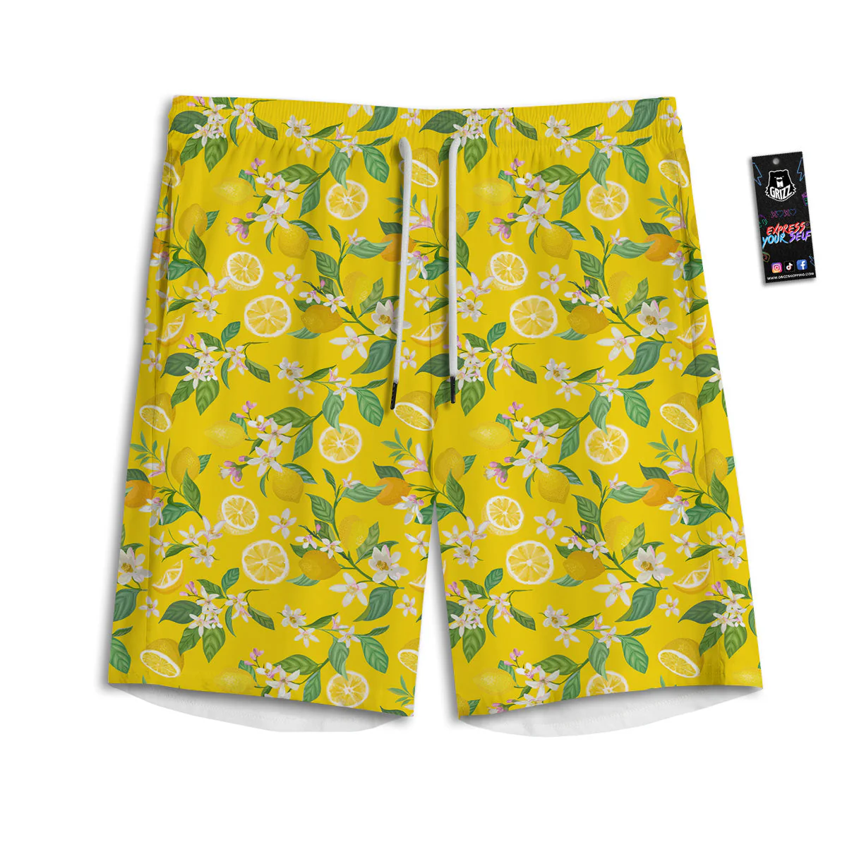 Lemon Yellow Topic Fruits Print Pattern Men's Athletic Shorts