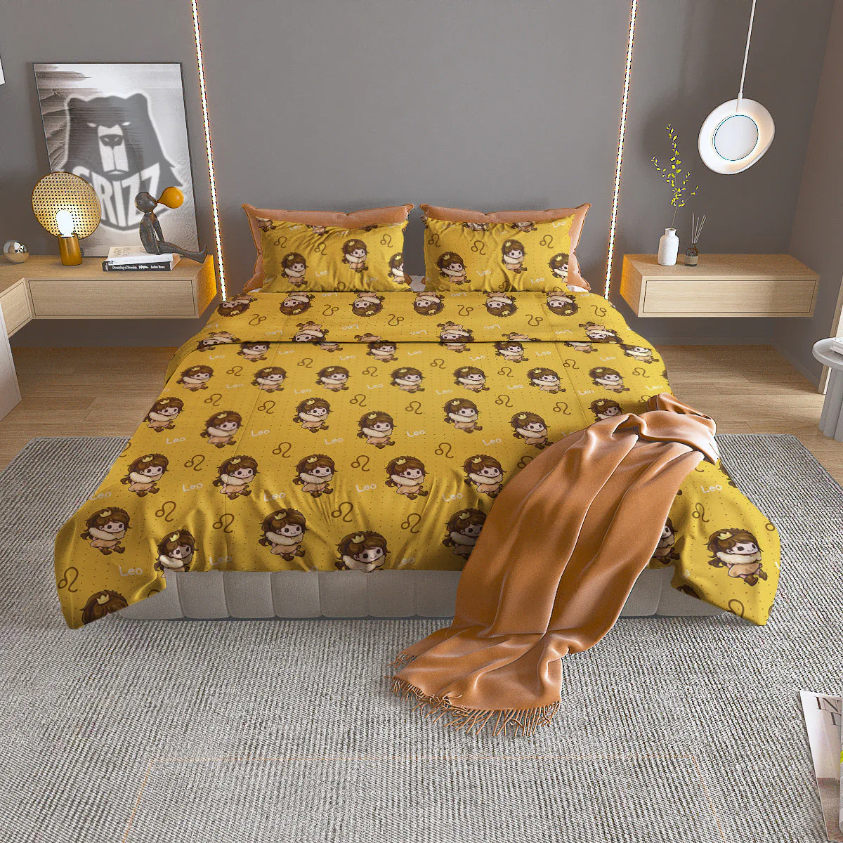 Leo Cute Cartoon Print Pattern Duvet Cover Bedding Set
