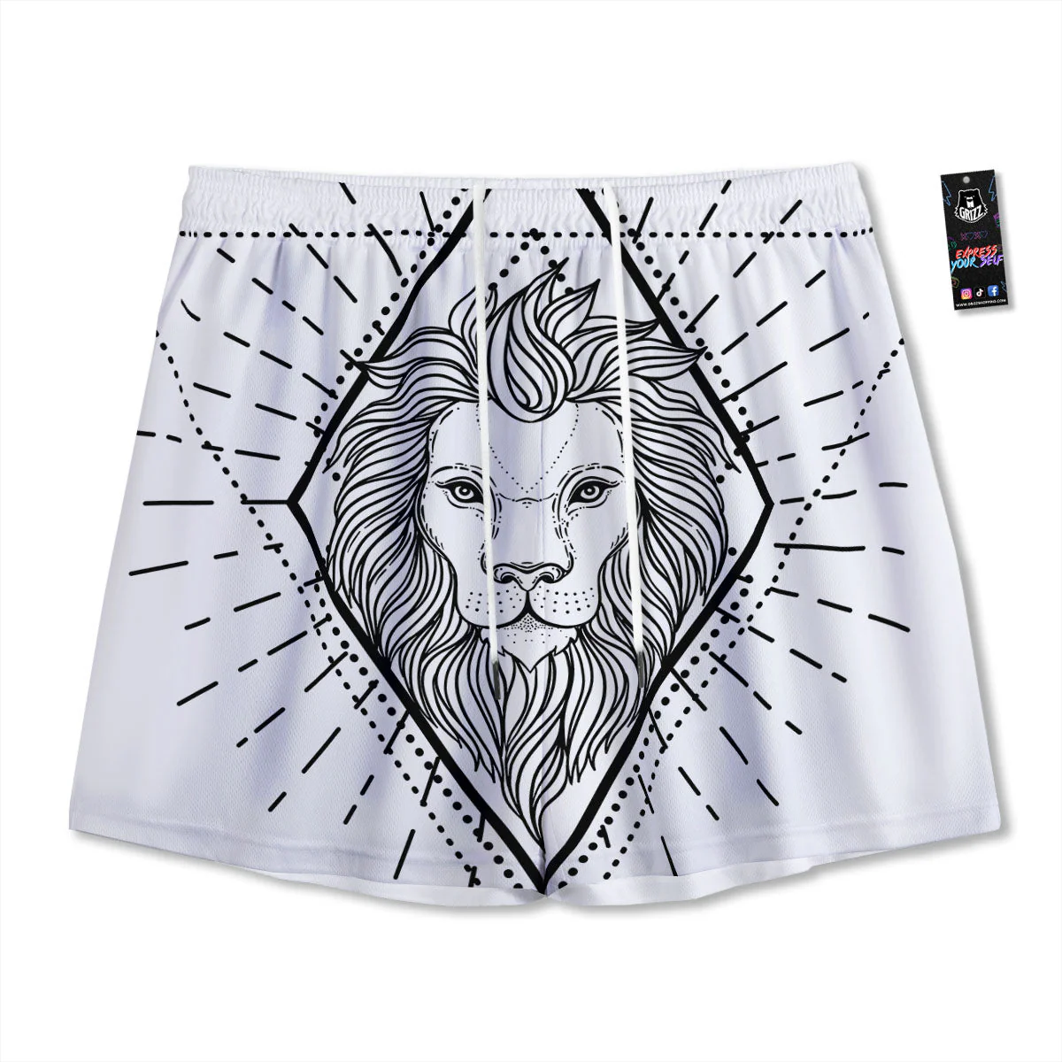 Leo Sign White And Black Print Mesh Shorts