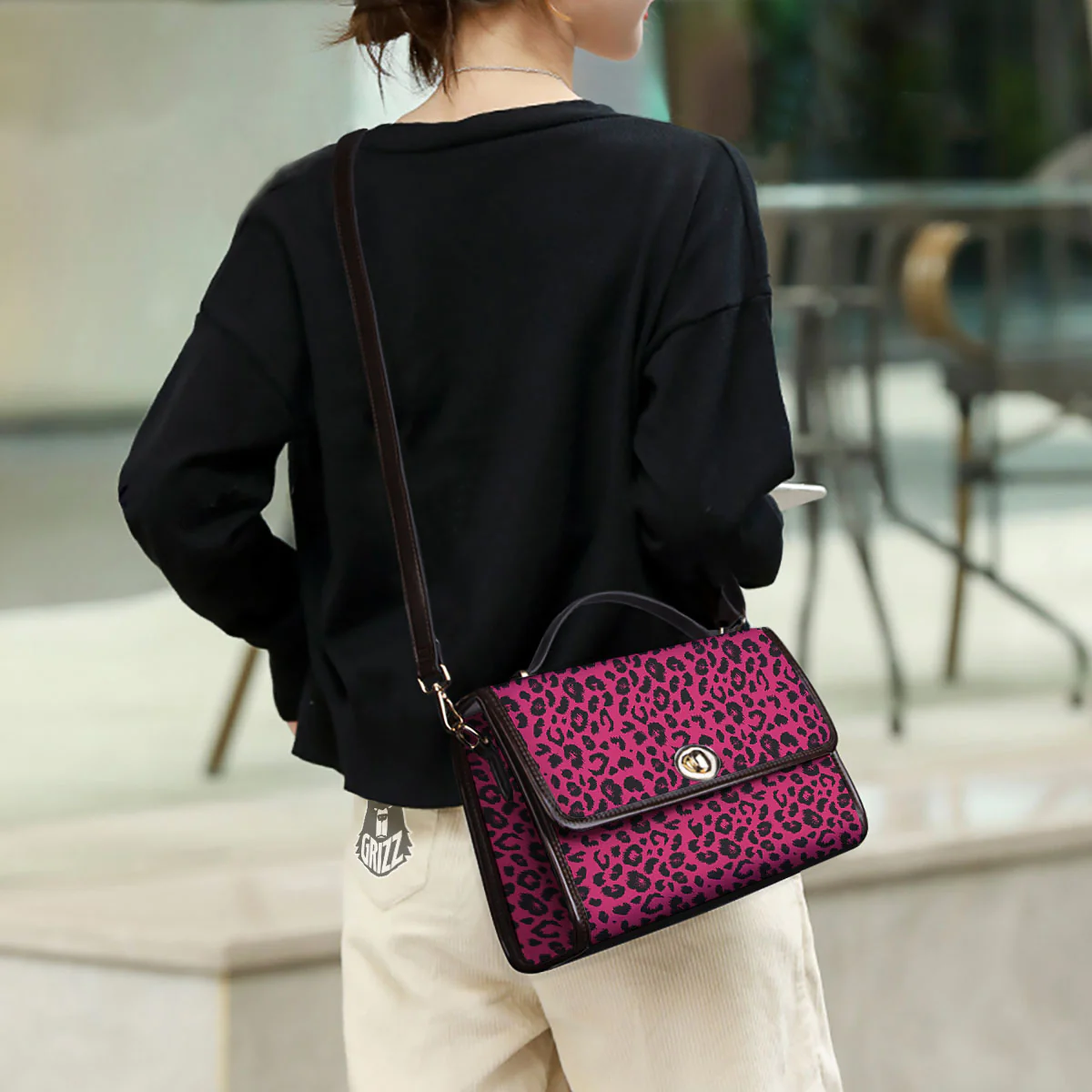 Leopard Hot Pink Print Women's Satchel Bag - Image 3