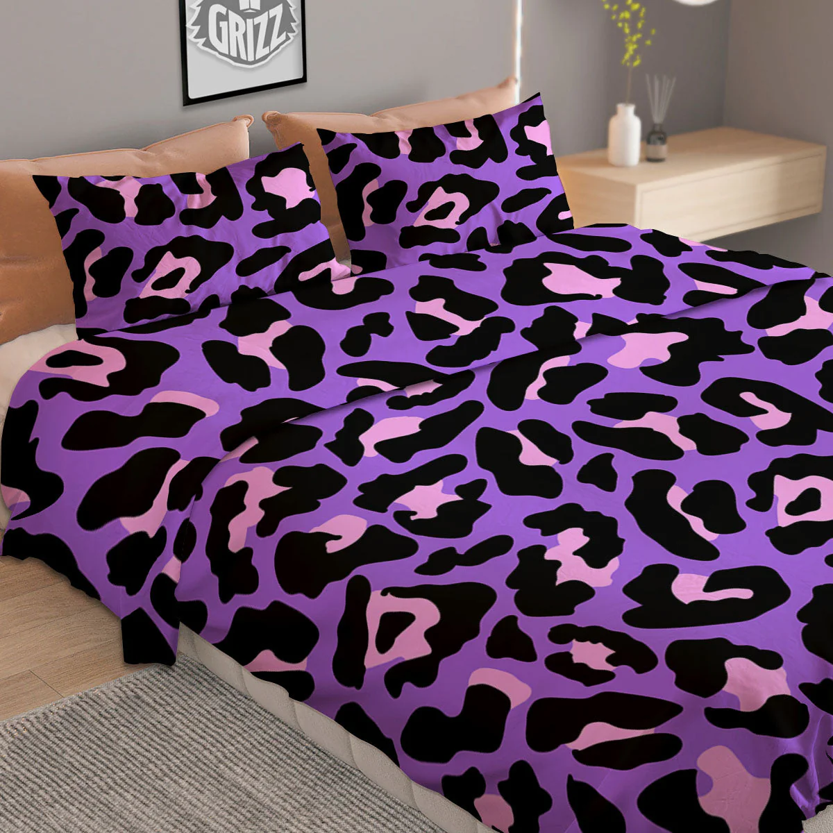 Leopard Pink And Purple Print Duvet Cover Bedding Set - Image 2