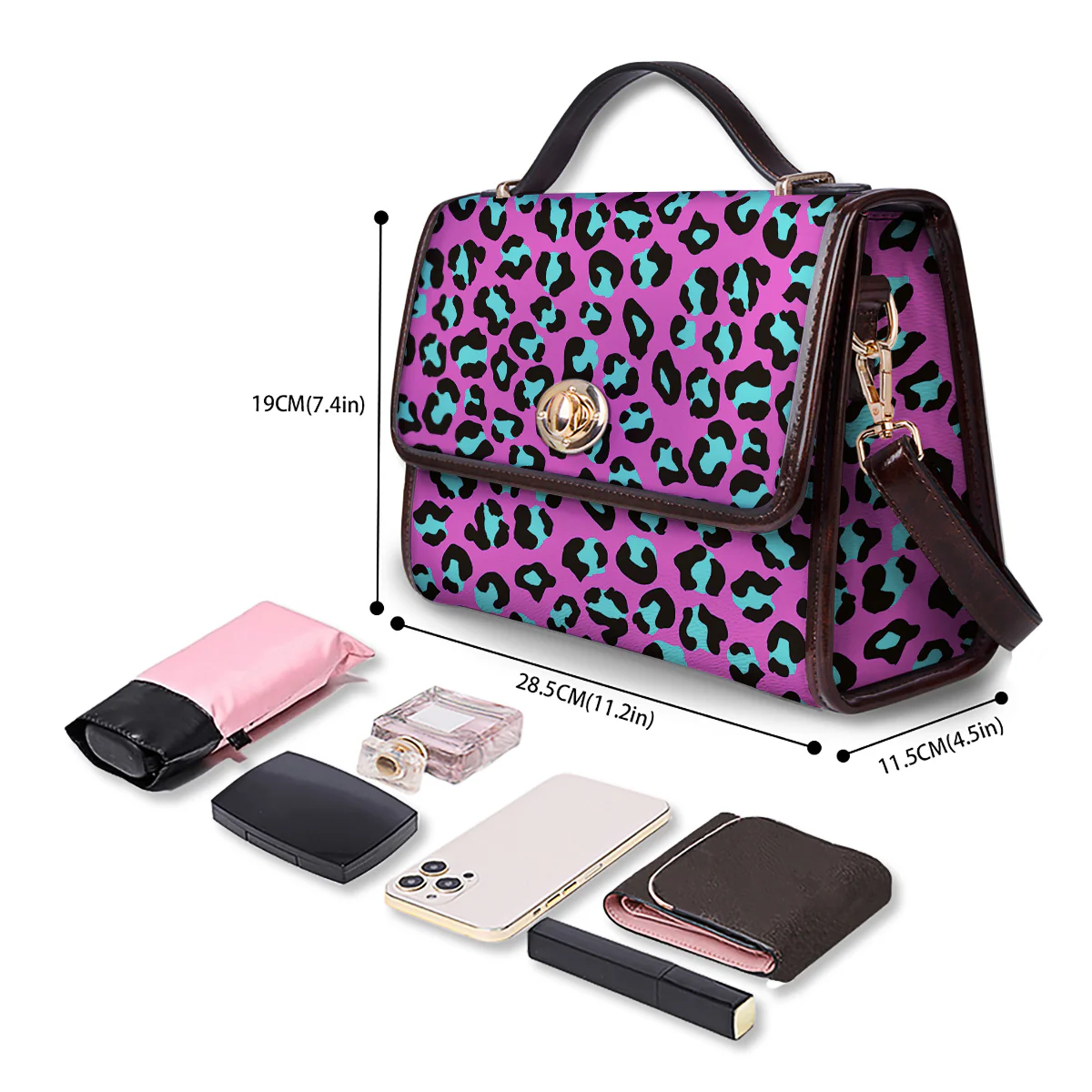 Leopard Pink And Turquoise Print Pattern Women's Satchel Bag - Image 4