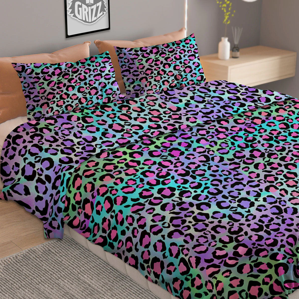 Leopard Rainbow And Purple Print Pattern Duvet Cover Bedding Set - Image 2