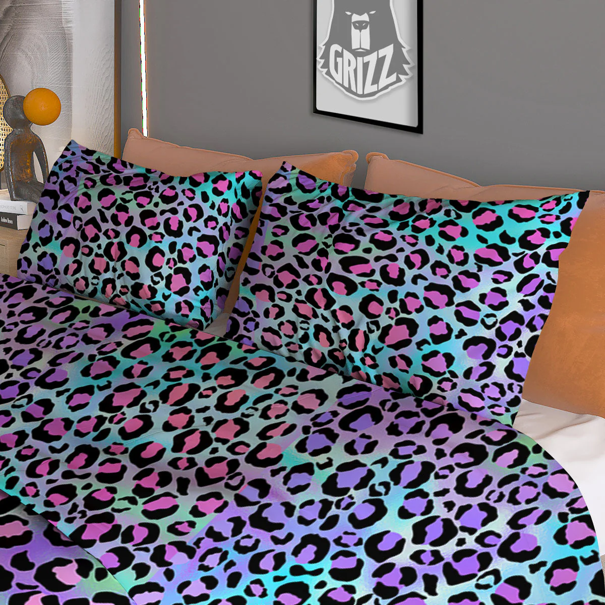 Leopard Rainbow And Purple Print Pattern Duvet Cover Bedding Set - Image 3