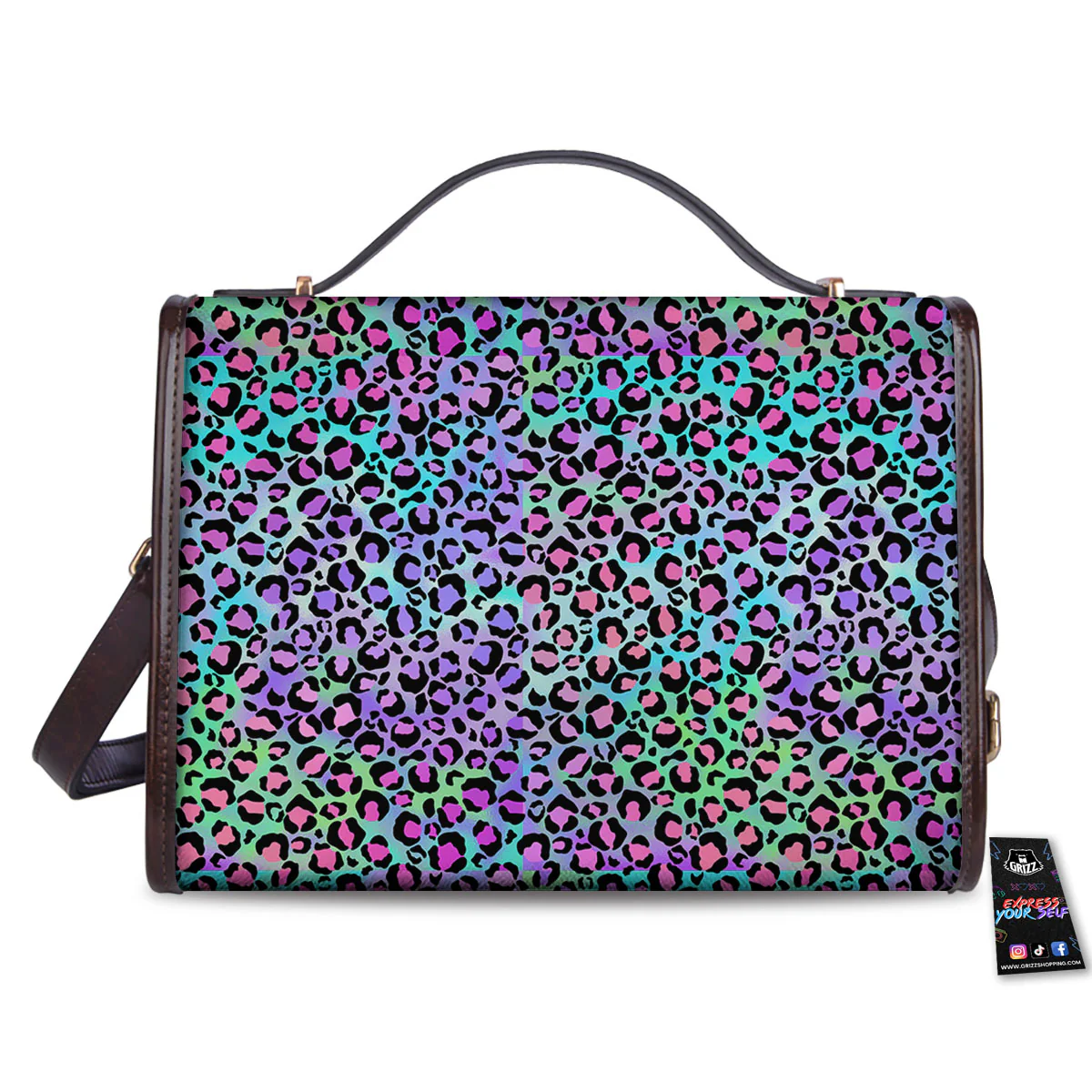 Leopard Rainbow And Purple Print Pattern Women's Satchel Bag - Image 2