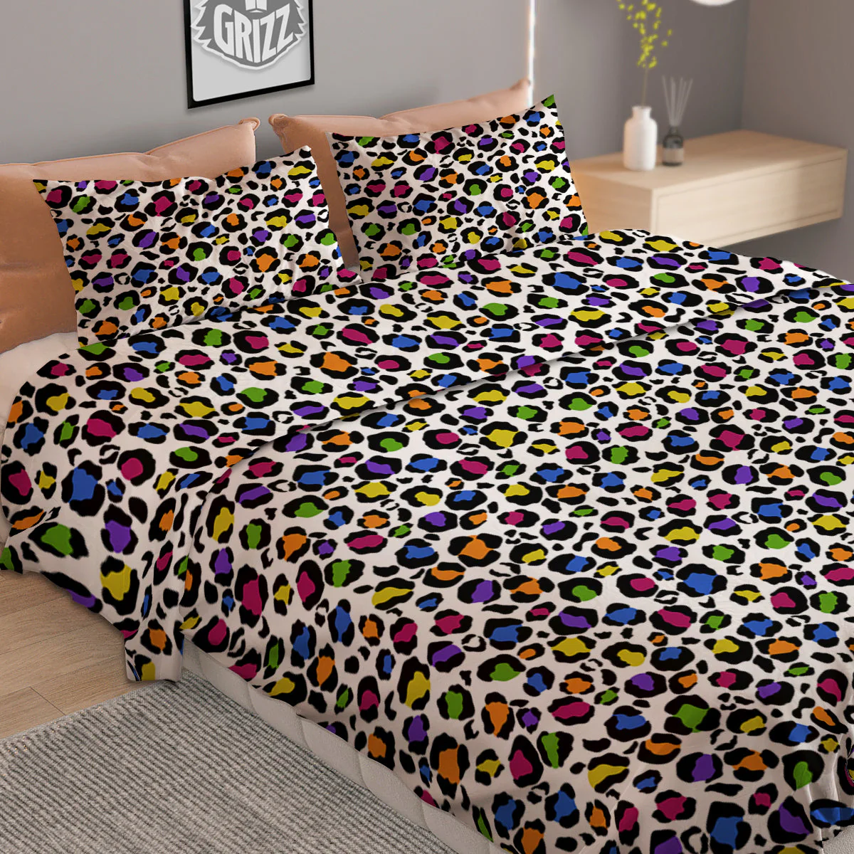 Leopard Rainbow And White Print Pattern Duvet Cover Bedding Set - Image 2