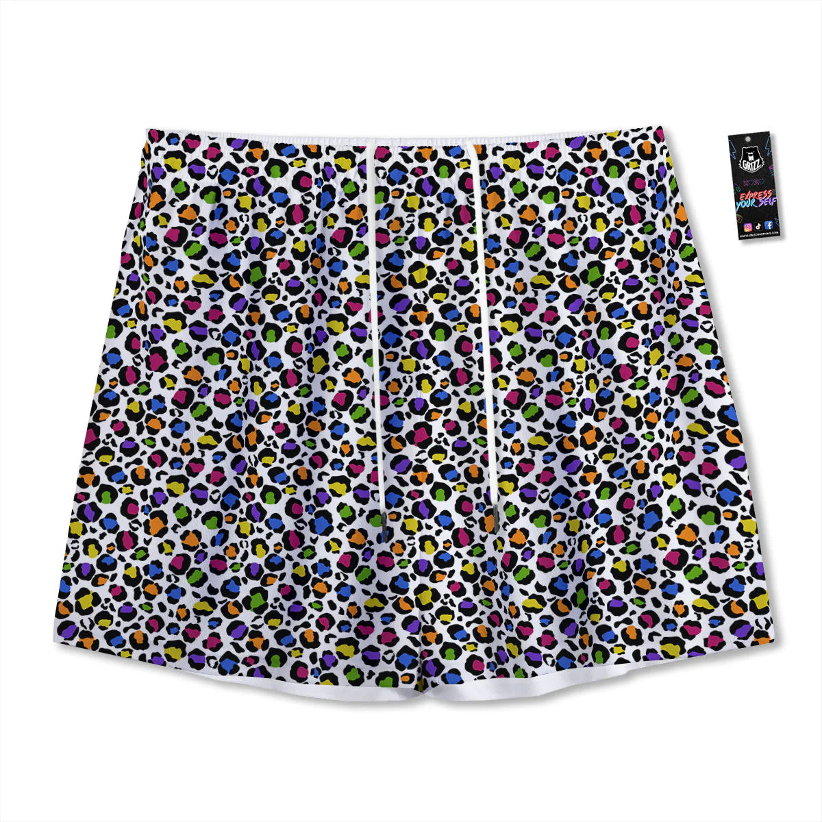 Leopard Rainbow And White Print Pattern Mesh Shorts