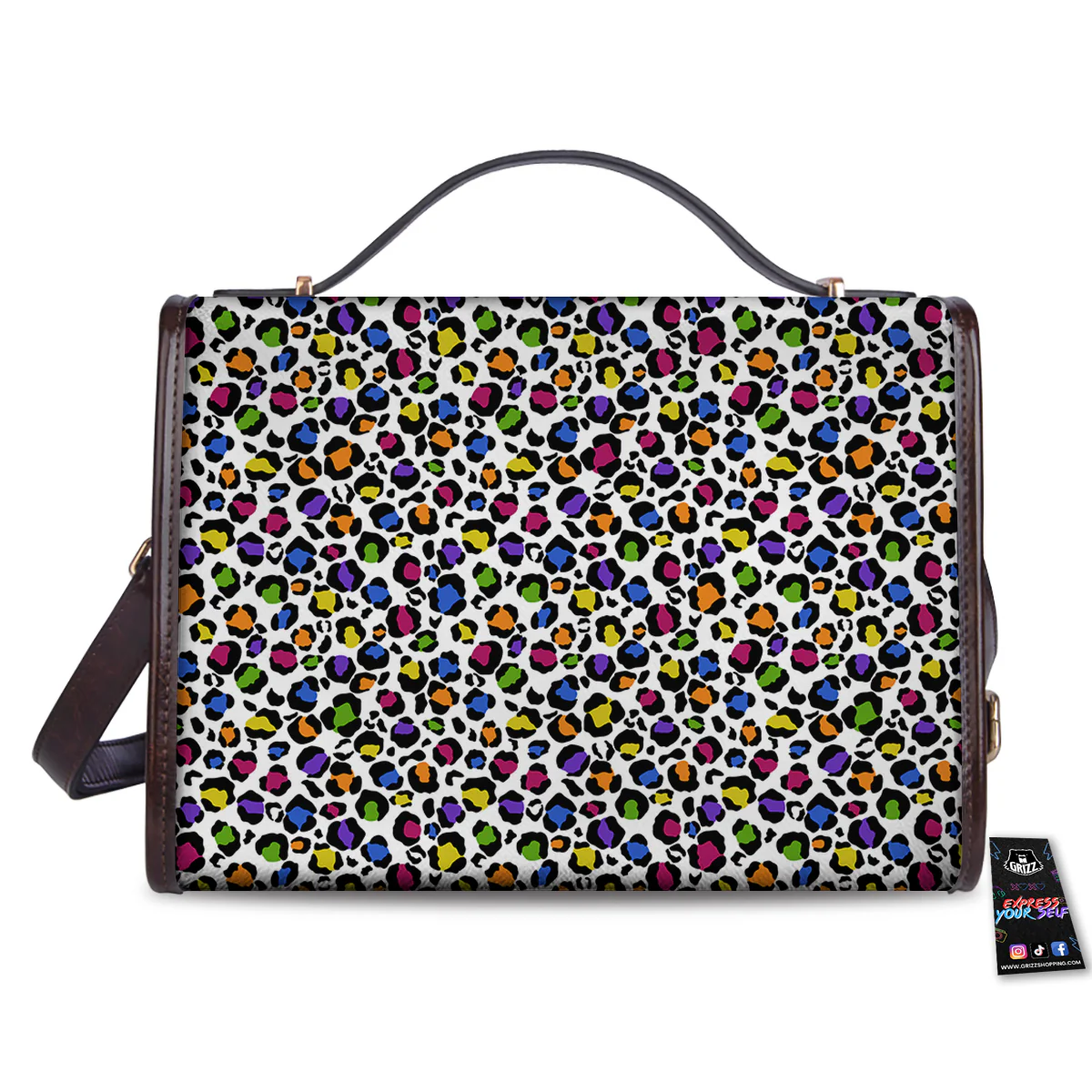 Leopard Rainbow And White Print Pattern Women's Satchel Bag - Image 2