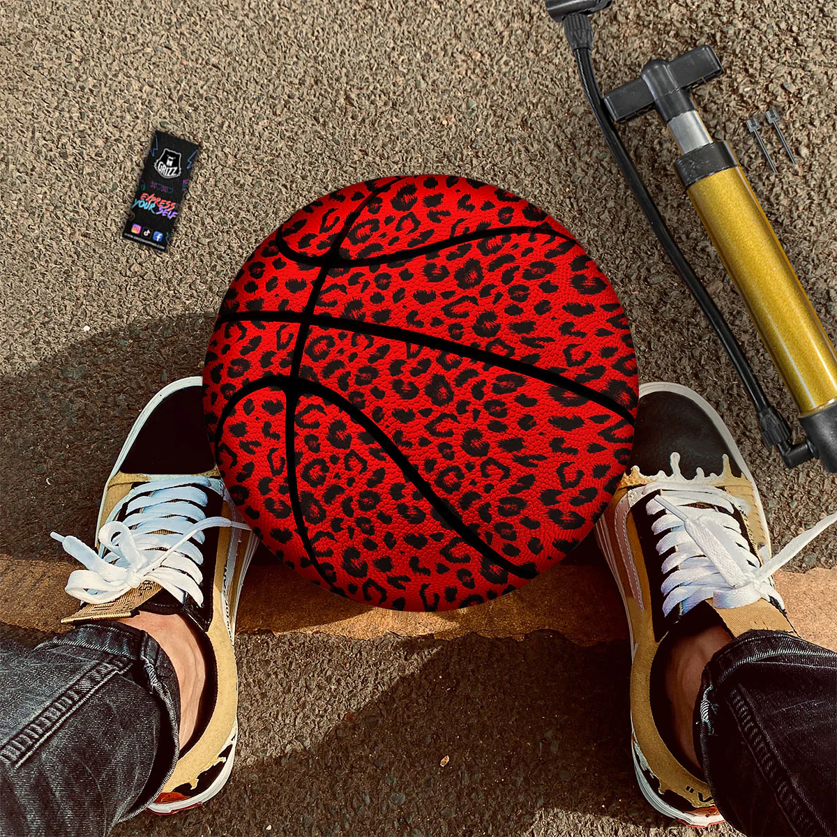 Leopard Red Print Pattern Basketball - Image 2