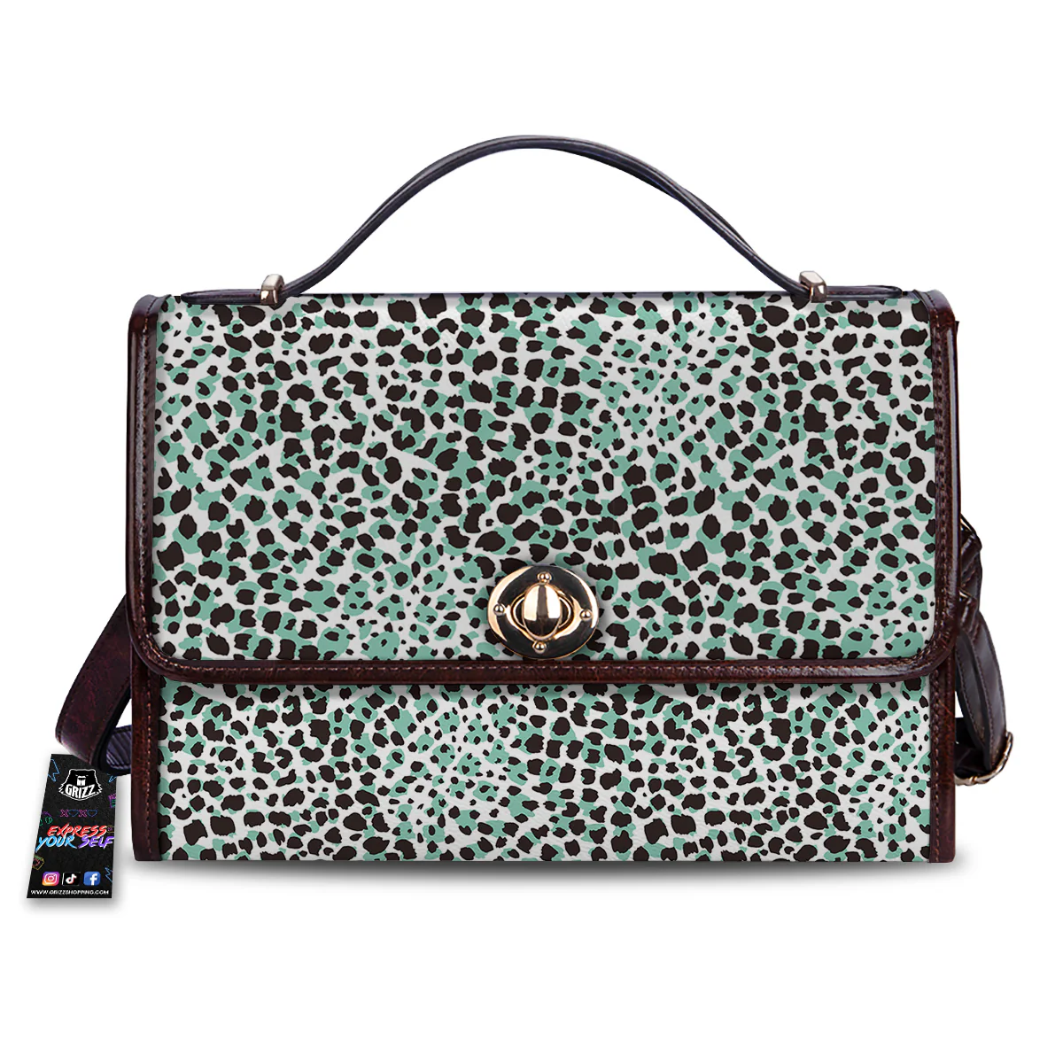 Leopard Teal And White Print Pattern Women's Satchel Bag