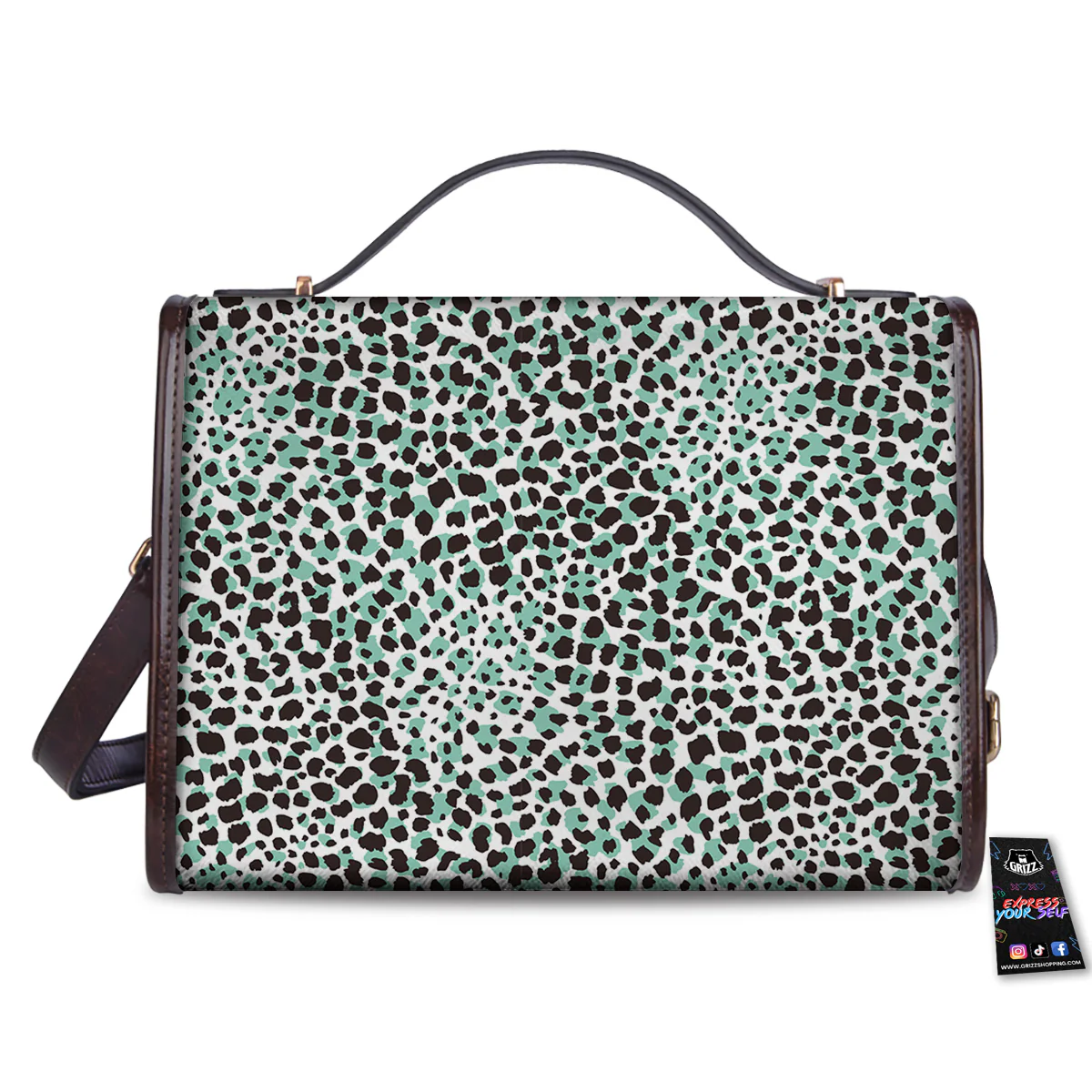 Leopard Teal And White Print Pattern Women's Satchel Bag - Image 2